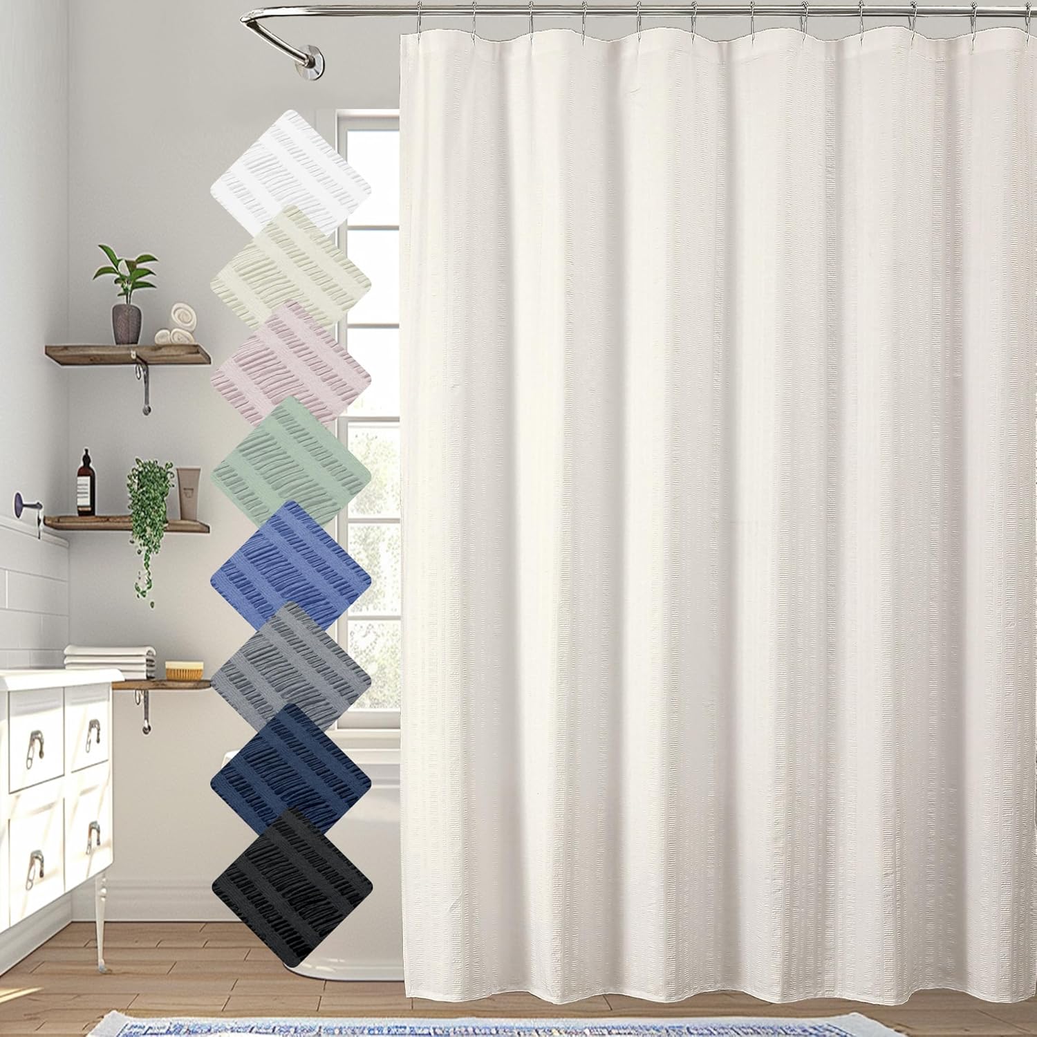 Moga Navy Blue Fabric Shower Curtains for Bathroom - Blue Hotel Spa Polyester Cloth Bath Curtain with 12 Holes, 72x72, Machine Washable, Navy Blue