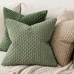 MIULEE Pack of 2 Decorative Throw Pillow Covers 18x18 Inch Soft Boho Striped Textured Corduroy Pillow Covers Spring Modern Farmhouse Home Decor for Couch Bed Sofa Living Room Sage Green