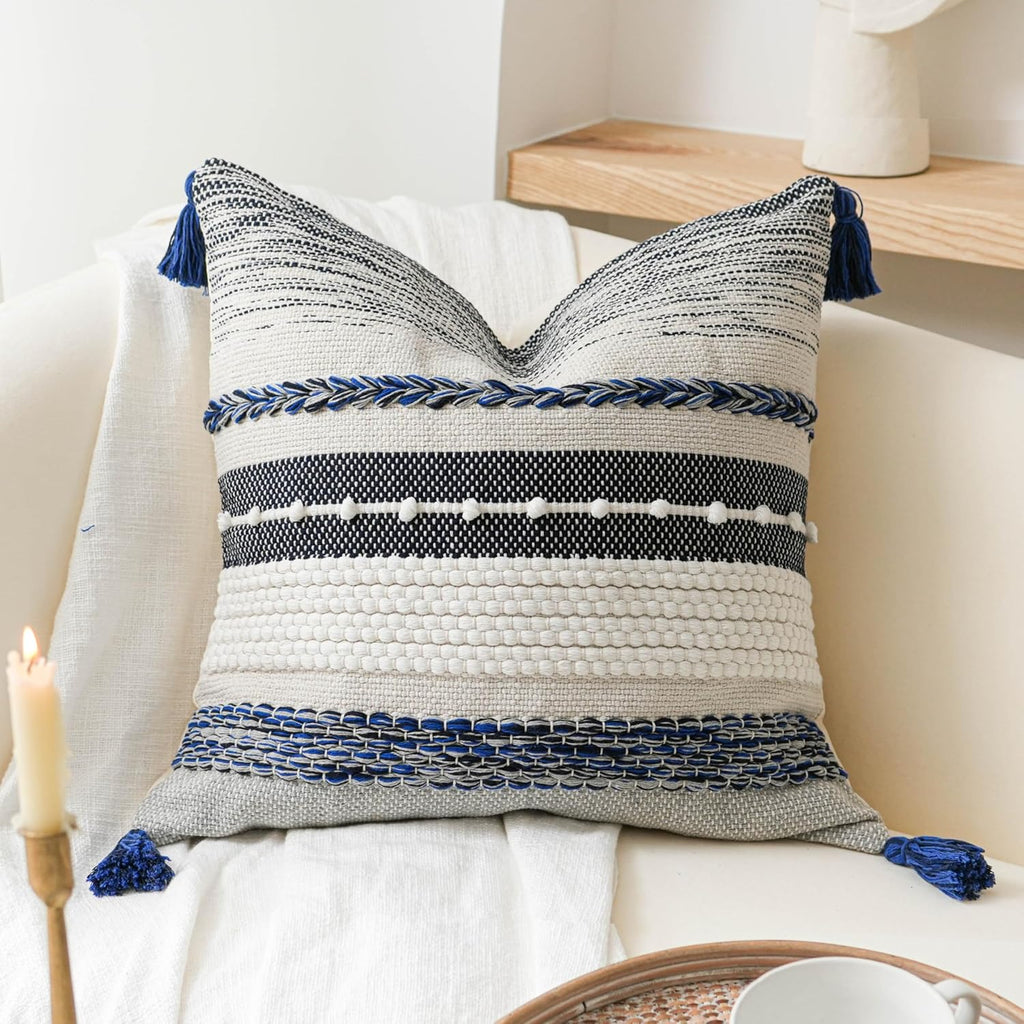 BlissBlush Coastal Blue Decorative Lumbar Pillow Cover 14x36 Boho Long Body Pillow for Bed Farmhouse Lumbar Throw Pillow for Couch Modern Accent Textured Throw Pillowcase