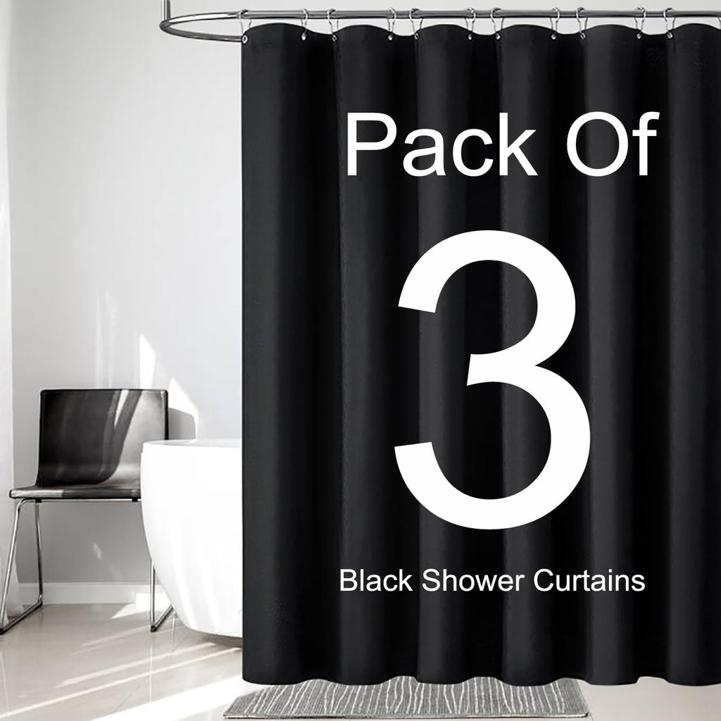 Fabric Shower Curtain Liner, Waterproof Hotel Quality, Bathroom Curtains Rust Resistant Grommets, 72 x 72 Machine Washable (Black)