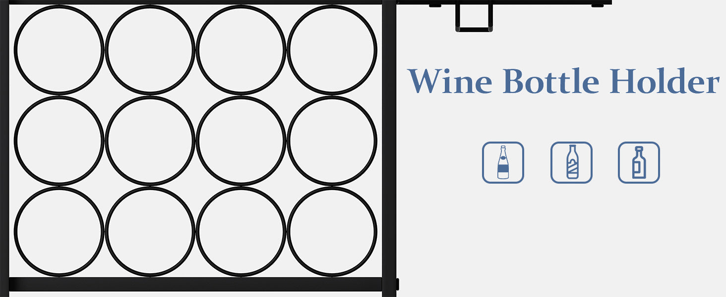 JKsmart Wine Bar Cabinet with LED Lights, Mini Wine Bar Cart with Storage and Glass Holder, Home Bar Coffee Bar for Liquor, 3-Tier Bar Table for Kitchen, Dining Room, Living Room, Black