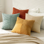 Teal Orange Decorative Throw Pillow Covers 18x18 Inch Set of 4 Boho Corduroy Striped Cushion Cases Modern Farmhouse Patchwork Pillow Cases for Couch Sofa Bedroom Home Decor