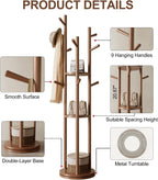 Solid Wood Rotary Coat Rack, Freestanding Coat Rack with 3 Shelves and 9 Hooks, Coat tree for Bedroom, Entryway, Livingroom, Coat Hanger Stand for Coats, Scarves, Handbags (Walnut)