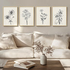 Framed Vintage Botanical Wall Art Bedroom, 4 Piece Rustic Farmhouse Floral Canvas Prints Artwork, Neutral Flower Butterfly Pictures for Modern Farmhouse Living Room Kitchen Bathroom Wall Decor, 11x14