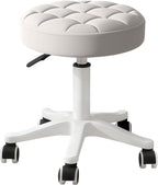 Small PU Leather Round Stool Chair Armless Comfy Rolling Medical Salon Stools with Wheels Height-Adjustable for Tattoo Salon Work Home, Office Chair