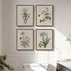 Framed Vintage Botanical Wall Art Bedroom, 4 Piece Rustic Farmhouse Floral Canvas Prints Artwork, Neutral Flower Butterfly Pictures for Modern Farmhouse Living Room Kitchen Bathroom Wall Decor, 11x14