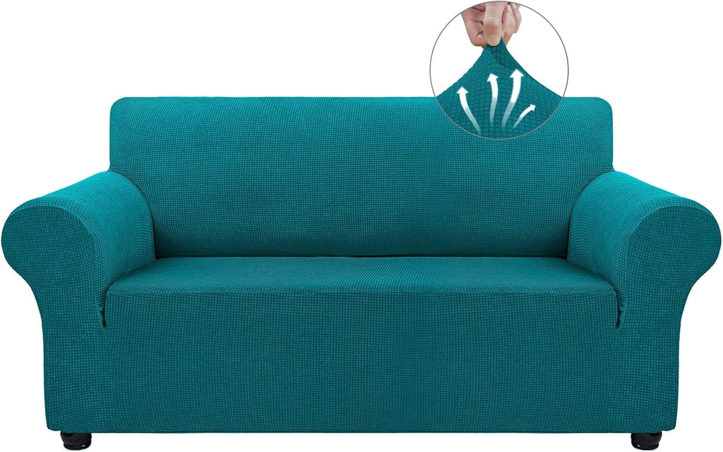 Couch Covers for 3 Cushion Couch Sofa Pet Friendly, 3 Seater Sofa Cover Washable Slipcovers Protector Furniture Covers for Dogs Spandex Jacquard Fabric Small Checks（Large，Black）
