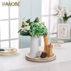 Round Wooden Decorative Tray: White Washed Bead Tray Decor for Coffee Table Centerpiece Rustic Farmhouse Tray for Kitchen Counter Living Room Decoration