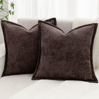 Grey Decorative Throw Pillow Covers 18x18 Inch Set of 2 Cozy Soild Chenille Cushion Cases Soft Textured Square Couch Pillows Cover Boho Accent Farmhouse Pillowcases for Sofa Bed
