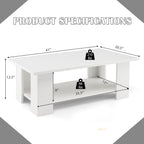 Giantex Rectangle Wood Center Table, 41" L 2-Tier Small Modern Tea Table w/Open Compartment, Easy Assembly, Accent Coffee Table for Living Room, Reception Room, White