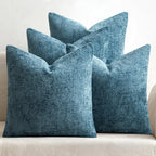 Pack of 4 Couch Throw Pillow Covers 18x18 Inch Neutral Blue Soft Decorative Chenille Pillow Covers Farmhouse Accent Cushion Covers for Boho Western Spring Coastal Decor Sofa Bed Living Room