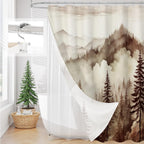3 in 1 Shower Curtain Set, DarkGreen Misty Pine Forest Fabric Shower Curtain with PEVA Liner and Double Sided Hooks, Bathroom Curtain Waterproof 72x72