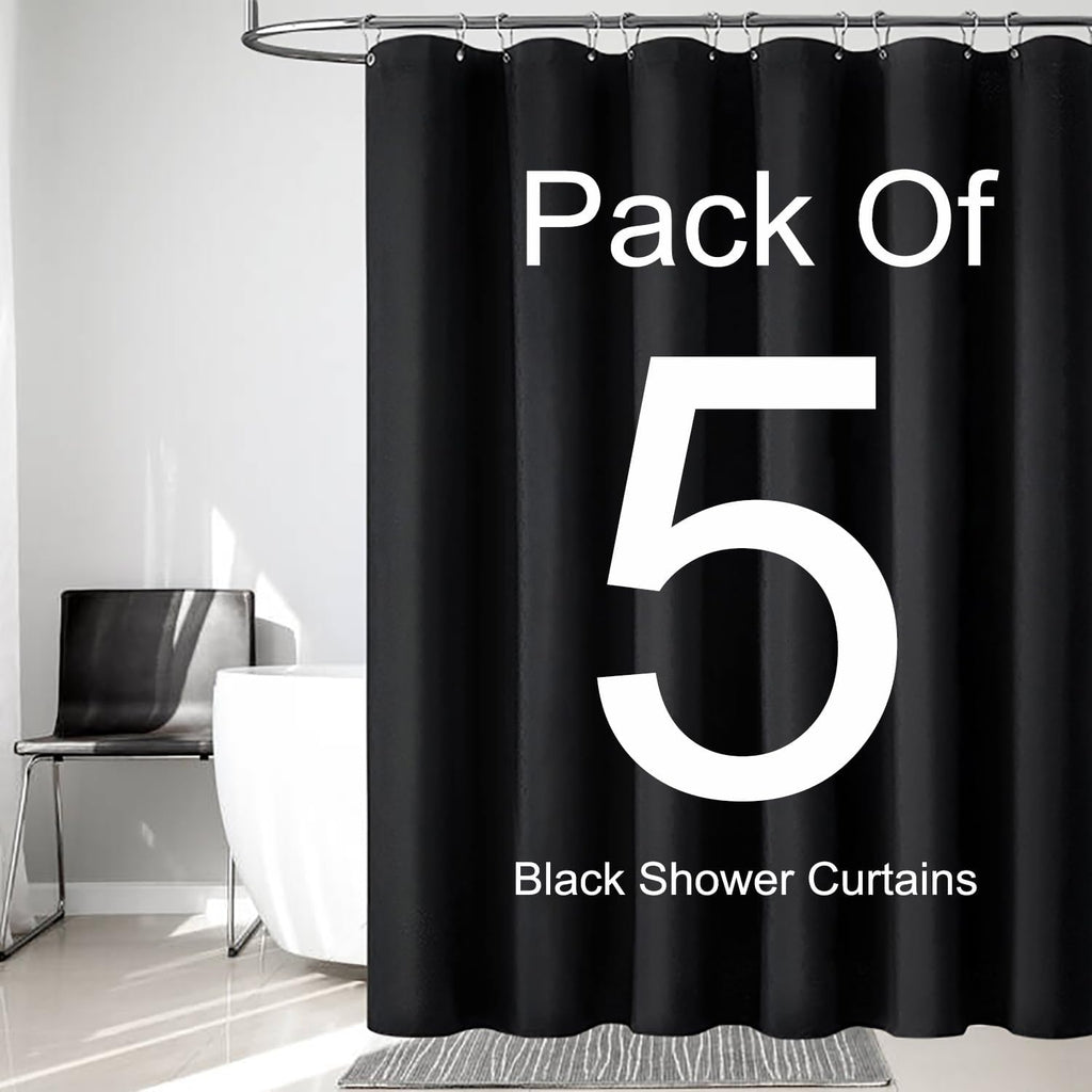 Fabric Shower Curtain Liner, Waterproof Hotel Quality, Bathroom Curtains Rust Resistant Grommets, 72 x 72 Machine Washable (Black)