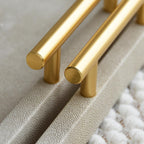 Modern Decorative Tray Set of 2 Ivory Shagreen Leather and Wood Serving Tray with Gold Polished Metal Handles for Ottoman, Coffee Table, Bathroom and More