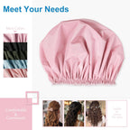 Shower Cap for Women, Double Layer Waterproof Bath Cap, Reusable Hair Protector, Large Waterproof Shower Bonnet Washable Elastic Band Bath Hair Hat for Long Hair, Braids， - Pink