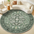 Soft Area Rugs 5x7, 5x7 Washable Rug with Non Slip Backing, 5 x 7 Faux Cashmere Low-Pile Carpet, Navy Blue & Gold