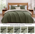 Queen Quilt-3 Pieces Lightweight Bedspreads Olive Green Queen Size Quilt Bedding Set for All Seasons, Soft Summer Coverlet with 2 Pillow Shams Suitable for Bed & Couch