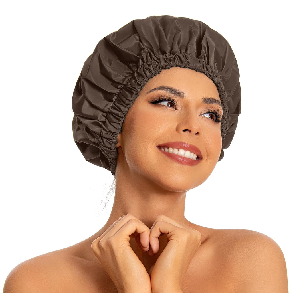 Reusable Shower Cap for Women, Large Waterproof Shower Bonnet Washable Elastic Band Bath Hair Hat for Long Hair, Braids(Pink)