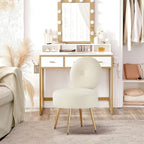 Armless Vanity Chair for Makeup Room, Velvet Vanity Stool with Back, Living Room Chair with Solid Metal Legs for Bedroom, Study Room, Vanity(Khaki)
