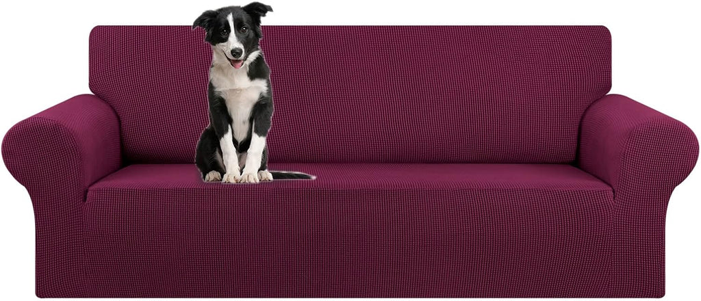 Stretch Sofa Cover Slipcover ，Couch Covers for 3 Cushion Couch Sofa pet Friendly (78"-94") Furniture Protector Sofa with Elastic Bottom for Kids,Dog, Jacquard Small Checked(Large,Black)
