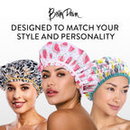 Reusable Bath & Shower Cap Lined, Oversized Waterproof Shower Caps Large Designed for all Hair Lengths with PEVA Lining & Elastic Band Stretch Hem Hair Hat - Fashionista Deco Dots