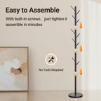 Coat Rack Freestanding with Natural Marble Base, Metal Coat Rack Stand with 10 Hooks, 3 Adjustable Size Coat Tree for Bags, Clothes, and Hats for Entryway, Bedroom, Hallway, Office, Black