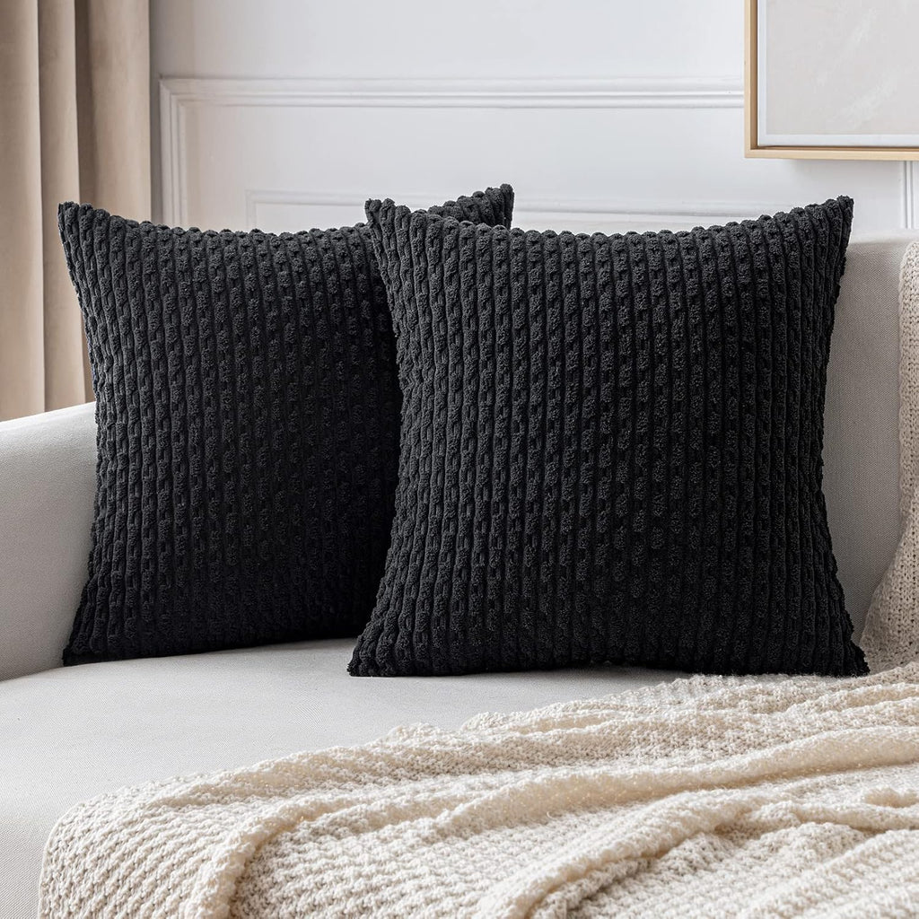 MIULEE Pack of 2 Decorative Throw Pillow Covers 18x18 Inch Soft Boho Striped Textured Corduroy Pillow Covers Spring Modern Farmhouse Home Decor for Couch Bed Sofa Living Room Sage Green