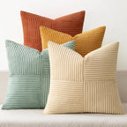 Teal Orange Decorative Throw Pillow Covers 18x18 Inch Set of 4 Boho Corduroy Striped Cushion Cases Modern Farmhouse Patchwork Pillow Cases for Couch Sofa Bedroom Home Decor