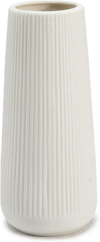 Ceramic Vase for Flower, Matte Black Ribbed Ceramic Vase for Home Decor, Nordic Minimalist Vase for Pampas Grass, Flowers Vases for Kitchen, Living Room, Bedroom, Office, Shelf Table (White)