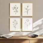 Framed Vintage Botanical Wall Art Bedroom, 4 Piece Rustic Farmhouse Floral Canvas Prints Artwork, Neutral Flower Butterfly Pictures for Modern Farmhouse Living Room Kitchen Bathroom Wall Decor, 11x14