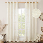 Natural Ivory Linen Semi Sheer Curtains 84 inch Length, Cream Light Filtering Soft Thick Neutral Living Room Drapes with Bronze Grommet for Bedroom/Farmhouse, 2 Panels, 52 x 84 Inch