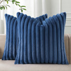 Pallene Faux Fur Plush Throw Pillow Covers 18x18 Set of 2, Luxury Soft Fluffy Striped Decorative Pillow Covers for Sofa, Couch, Living Room, Cream White