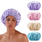 4 Pack Shower Caps for Women, Reusable Waterproof Double Layer Bath Cap, Large EVA Elastic Hair Cover for Shower, Fits Long Hair & Braids, for Spa & Home
