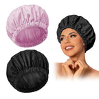 Reusable Shower Cap for Women, Large Waterproof Shower Bonnet Washable Elastic Band Bath Hair Hat for Long Hair, Braids(Pink)