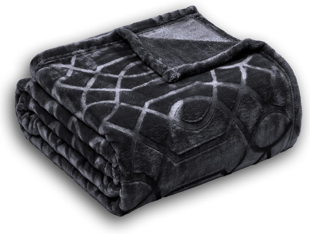 Soft Cozy Fleece Throw Blanket, 50x60 Inches – Lightweight Plush Blanket for Couch, Fuzzy 3D Jacquard Design, for Sofa, Bed & Travel - Dark Grey