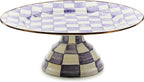 Enamel Pedestal Serving Platter, Decorative Serving Dish for Food, Mini, Black-and-White Courtly Check