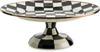 Enamel Pedestal Serving Platter, Decorative Serving Dish for Food, Mini, Black-and-White Courtly Check