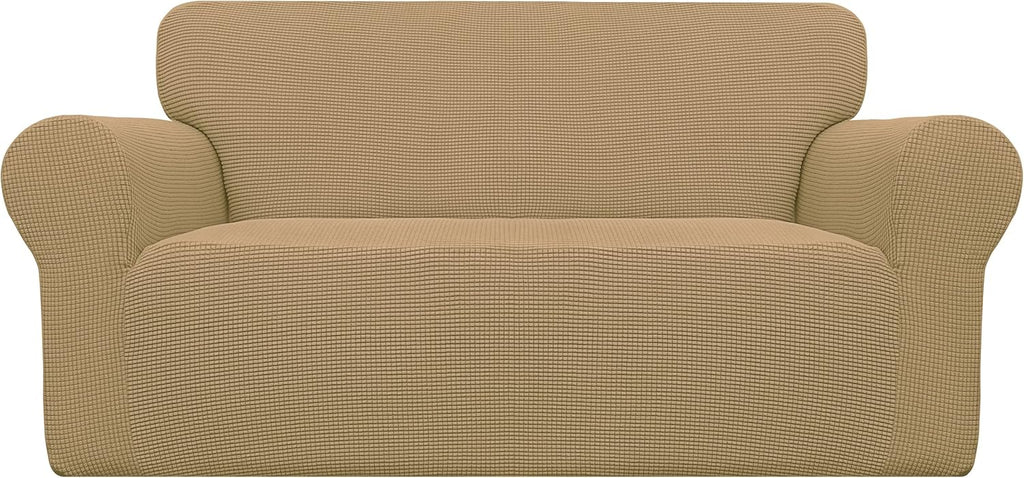 Stretch Sofa Slipcover 1-Piece Sofa Cover Furniture Protector Couch Soft with Elastic Bottom for Kids, Polyester Spandex Jacquard Fabric Small Checks (Sofa, Dark Gray)
