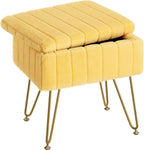 Vanity Stool Chair Faux Fur with Storage, 15.7"L x 11.8"W x 19.4"H Soft Ottoman 4 Metal Legs with Anti-Slip Feet, Furry Padded Seat, Modern Multifunctional Chairs for Makeup, Bedroom White