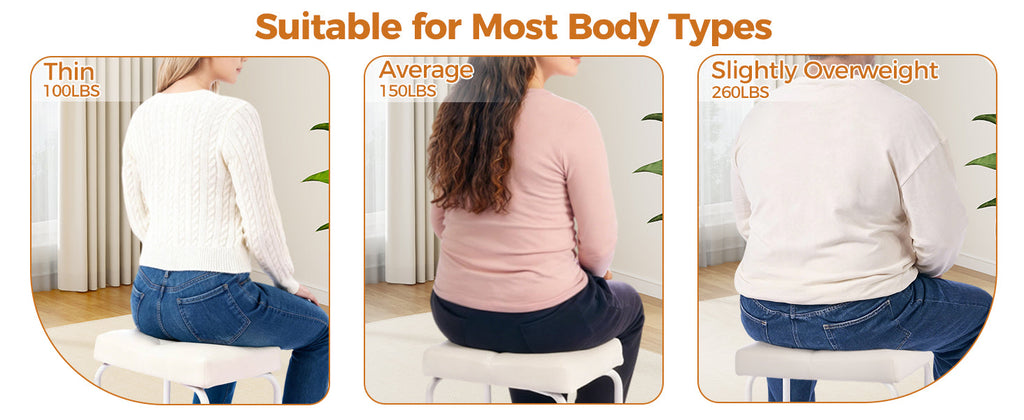 White Vanity Chair, Leather Vanity Stool, Small Stool Chair for Vanity, Square Ottoman Foot Stool, Makeup Vanity Chairs with Thick Padded Seat for Bathroom, Bedroom, Entryway, KFD01W