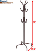 Simple Houseware Standing Coat and Hat Hanger Organizer Rack, 12 Hooks, Bronze