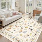 Soalmost Washable Area Rug 8x10, Large Soft Rugs for Living Room Vintage Beige Carpet 8x10 Area Rugs for Bedroom Dining Room Non-Slip Stain Resistant Under Table Rug