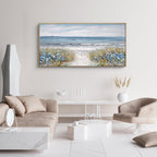 Framed Wall Art for Living Room Decor - Farmhouse Boho Beach Coastal Vintage Floral Ocean Wall Picture Flowers Sea Canvas Print Seascape Artwork for Home Living Room Bedroom Office 24x48