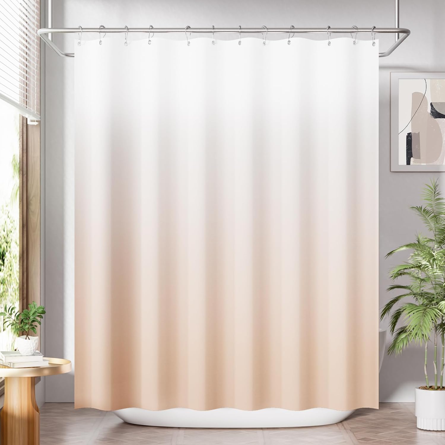 Shower Curtain, Cloth Ombre Black Shower Curtain Set with 12 Hooks, Washable Fabric Black and White Shower Curtain, Rustic Farmhouse Bathroom Shower Curtain, 72x72 Inches