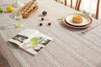 60 x 84 inches Farmhouse Style Linen tablecloths, Wrinkle Resistant Washable Dining Room Table Cloths for Rectangle Tables - Hemstitch Light Coffee