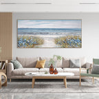 Framed Wall Art for Living Room Decor - Farmhouse Boho Beach Coastal Vintage Floral Ocean Wall Picture Flowers Sea Canvas Print Seascape Artwork for Home Living Room Bedroom Office 24x48