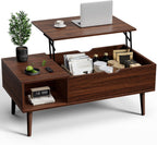 OLIXIS Wood Lift Top Coffee Table with Hidden Compartment and Large Storage Shelf, Lift Tabletop Dining Center Table for Home Living Room Office, Black