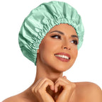 Reusable Shower Cap for Women, Large Waterproof Shower Bonnet Washable Elastic Band Bath Hair Hat for Long Hair, Braids(Pink)