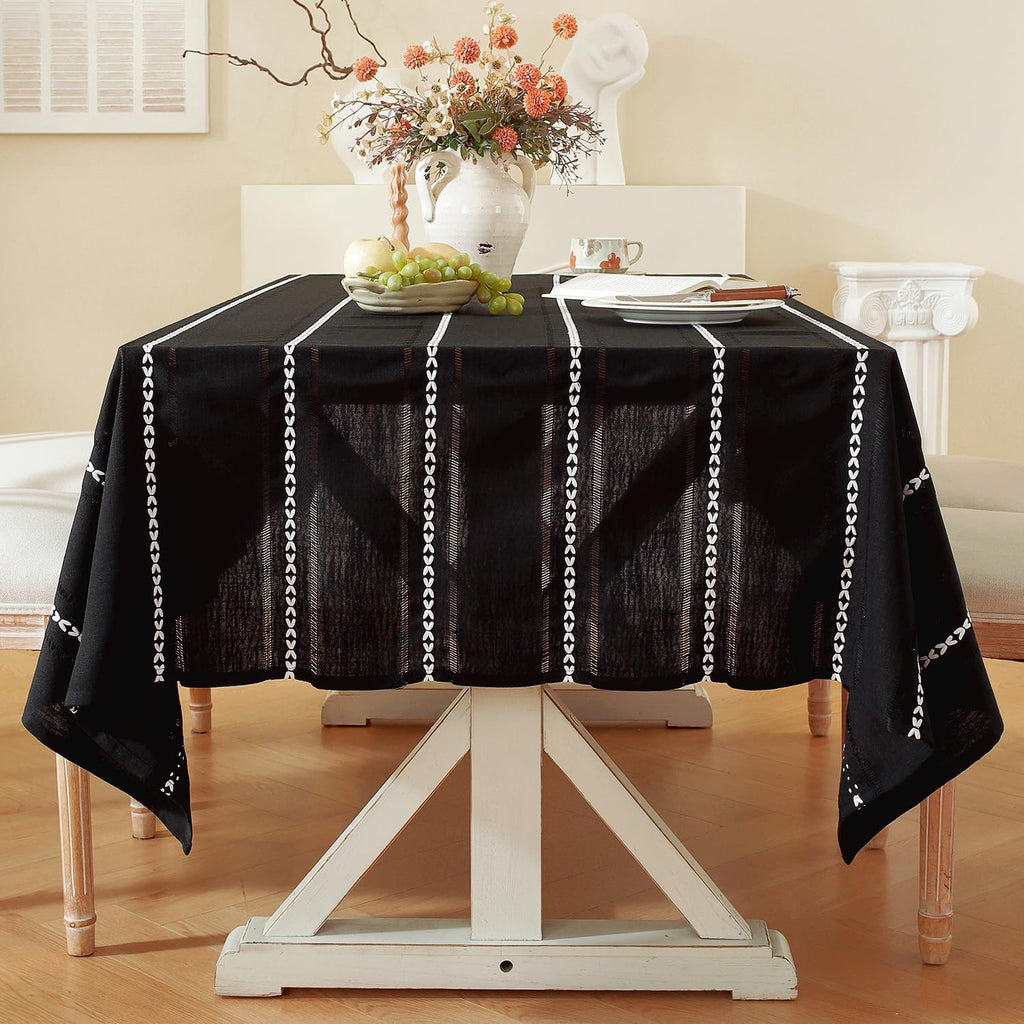 60 x 84 inches Farmhouse Style Linen tablecloths, Wrinkle Resistant Washable Dining Room Table Cloths for Rectangle Tables - Hemstitch Light Coffee