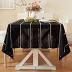 60 x 84 inches Farmhouse Style Linen tablecloths, Wrinkle Resistant Washable Dining Room Table Cloths for Rectangle Tables - Hemstitch Light Coffee